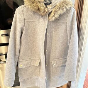 J. Crew Gray Women's Puffer Coat with Fur Trim